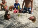 The kids enjoy the sand - Tobago Cays